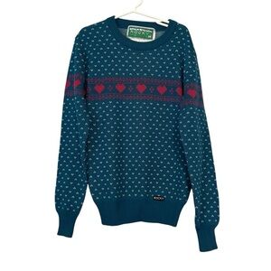 Kid's Rocky Retro Style Heart Printed Wool Blend Knit Sweater